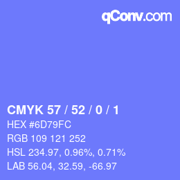 Color code: CMYK 57 / 52 / 0 / 1 | qconv.com