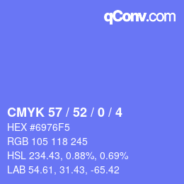 颜色代码: CMYK 57 / 52 / 0 / 4 | qconv.com