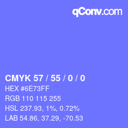 カラーコード: CMYK 57 / 55 / 0 / 0 | qconv.com