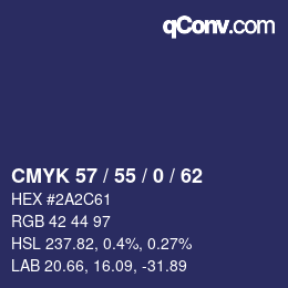 Color code: CMYK 57 / 55 / 0 / 62 | qconv.com