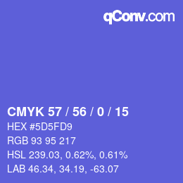 Farbcode: CMYK 57 / 56 / 0 / 15 | qconv.com