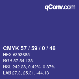カラーコード: CMYK 57 / 59 / 0 / 48 | qconv.com