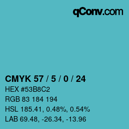 カラーコード: CMYK 57 / 5 / 0 / 24 | qconv.com