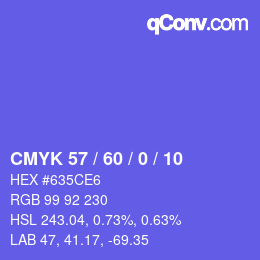 カラーコード: CMYK 57 / 60 / 0 / 10 | qconv.com