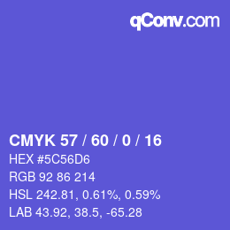 カラーコード: CMYK 57 / 60 / 0 / 16 | qconv.com