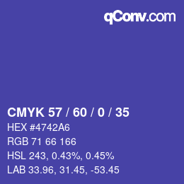 Color code: CMYK 57 / 60 / 0 / 35 | qconv.com