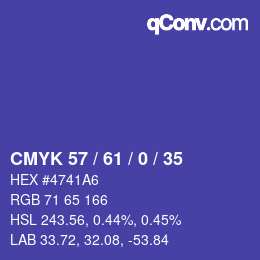 Código de color: CMYK 57 / 61 / 0 / 35 | qconv.com