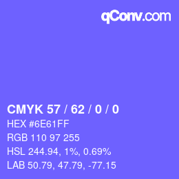 カラーコード: CMYK 57 / 62 / 0 / 0 | qconv.com