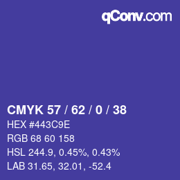 Farbcode: CMYK 57 / 62 / 0 / 38 | qconv.com