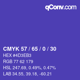 Color code: CMYK 57 / 65 / 0 / 30 | qconv.com