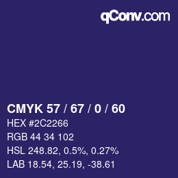 カラーコード: CMYK 57 / 67 / 0 / 60 | qconv.com