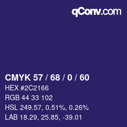 カラーコード: CMYK 57 / 68 / 0 / 60 | qconv.com