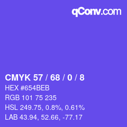 カラーコード: CMYK 57 / 68 / 0 / 8 | qconv.com