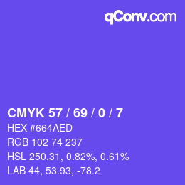 Farbcode: CMYK 57 / 69 / 0 / 7 | qconv.com