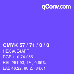 カラーコード: CMYK 57 / 71 / 0 / 0 | qconv.com