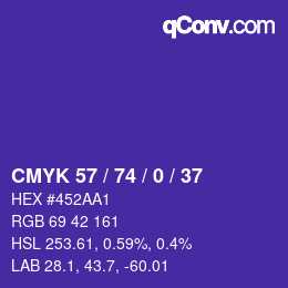 Color code: CMYK 57 / 74 / 0 / 37 | qconv.com