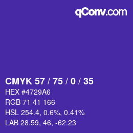 Color code: CMYK 57 / 75 / 0 / 35 | qconv.com