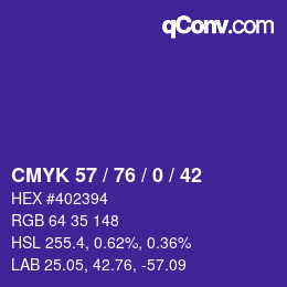 カラーコード: CMYK 57 / 76 / 0 / 42 | qconv.com