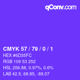 カラーコード: CMYK 57 / 79 / 0 / 1 | qconv.com