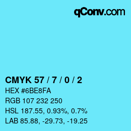 カラーコード: CMYK 57 / 7 / 0 / 2 | qconv.com