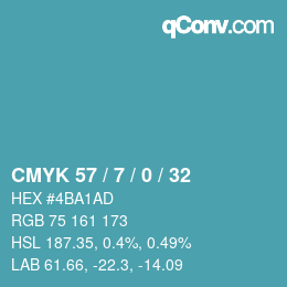 Color code: CMYK 57 / 7 / 0 / 32 | qconv.com