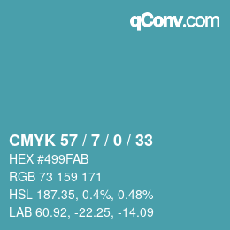 颜色代码: CMYK 57 / 7 / 0 / 33 | qconv.com
