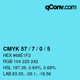 カラーコード: CMYK 57 / 7 / 0 / 5 | qconv.com