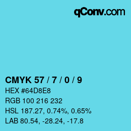 カラーコード: CMYK 57 / 7 / 0 / 9 | qconv.com