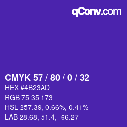 Color code: CMYK 57 / 80 / 0 / 32 | qconv.com
