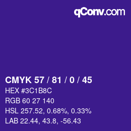 カラーコード: CMYK 57 / 81 / 0 / 45 | qconv.com