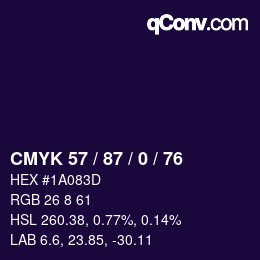 Color code: CMYK 57 / 87 / 0 / 76 | qconv.com
