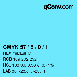 カラーコード: CMYK 57 / 8 / 0 / 1 | qconv.com
