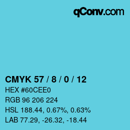 カラーコード: CMYK 57 / 8 / 0 / 12 | qconv.com