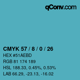 カラーコード: CMYK 57 / 8 / 0 / 26 | qconv.com