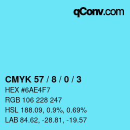 カラーコード: CMYK 57 / 8 / 0 / 3 | qconv.com