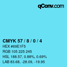 カラーコード: CMYK 57 / 8 / 0 / 4 | qconv.com