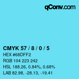カラーコード: CMYK 57 / 8 / 0 / 5 | qconv.com