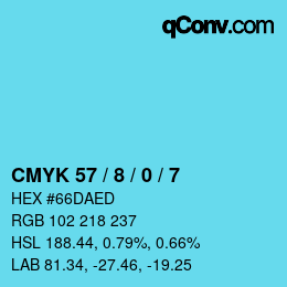 カラーコード: CMYK 57 / 8 / 0 / 7 | qconv.com