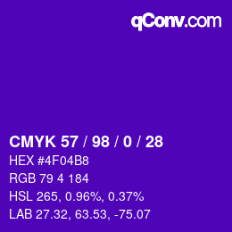 カラーコード: CMYK 57 / 98 / 0 / 28 | qconv.com