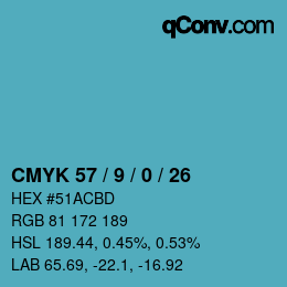Color code: CMYK 57 / 9 / 0 / 26 | qconv.com