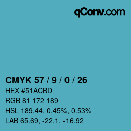 Color code: CMYK 57 / 9 / 0 / 26 | qconv.com