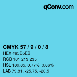 カラーコード: CMYK 57 / 9 / 0 / 8 | qconv.com