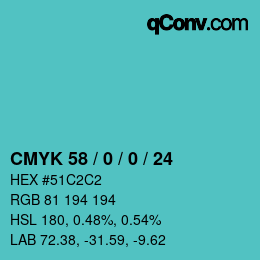カラーコード: CMYK 58 / 0 / 0 / 24 | qconv.com
