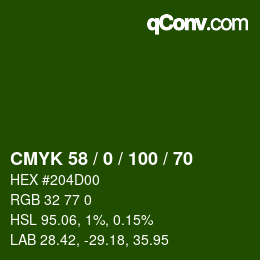 Color code: CMYK 58 / 0 / 100 / 70 | qconv.com