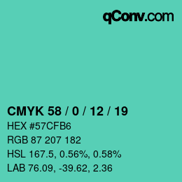 Farbcode: CMYK 58 / 0 / 12 / 19 | qconv.com