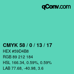 カラーコード: CMYK 58 / 0 / 13 / 17 | qconv.com