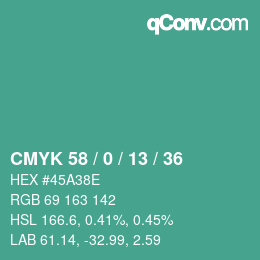 颜色代码: CMYK 58 / 0 / 13 / 36 | qconv.com