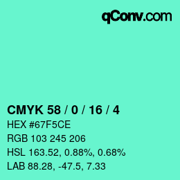 カラーコード: CMYK 58 / 0 / 16 / 4 | qconv.com