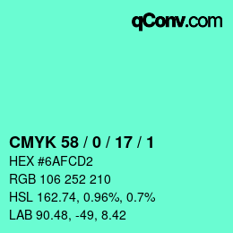 Farbcode: CMYK 58 / 0 / 17 / 1 | qconv.com