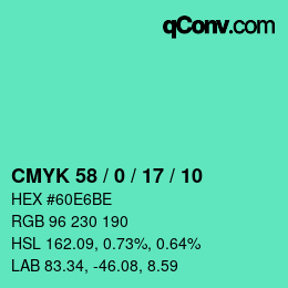 颜色代码: CMYK 58 / 0 / 17 / 10 | qconv.com